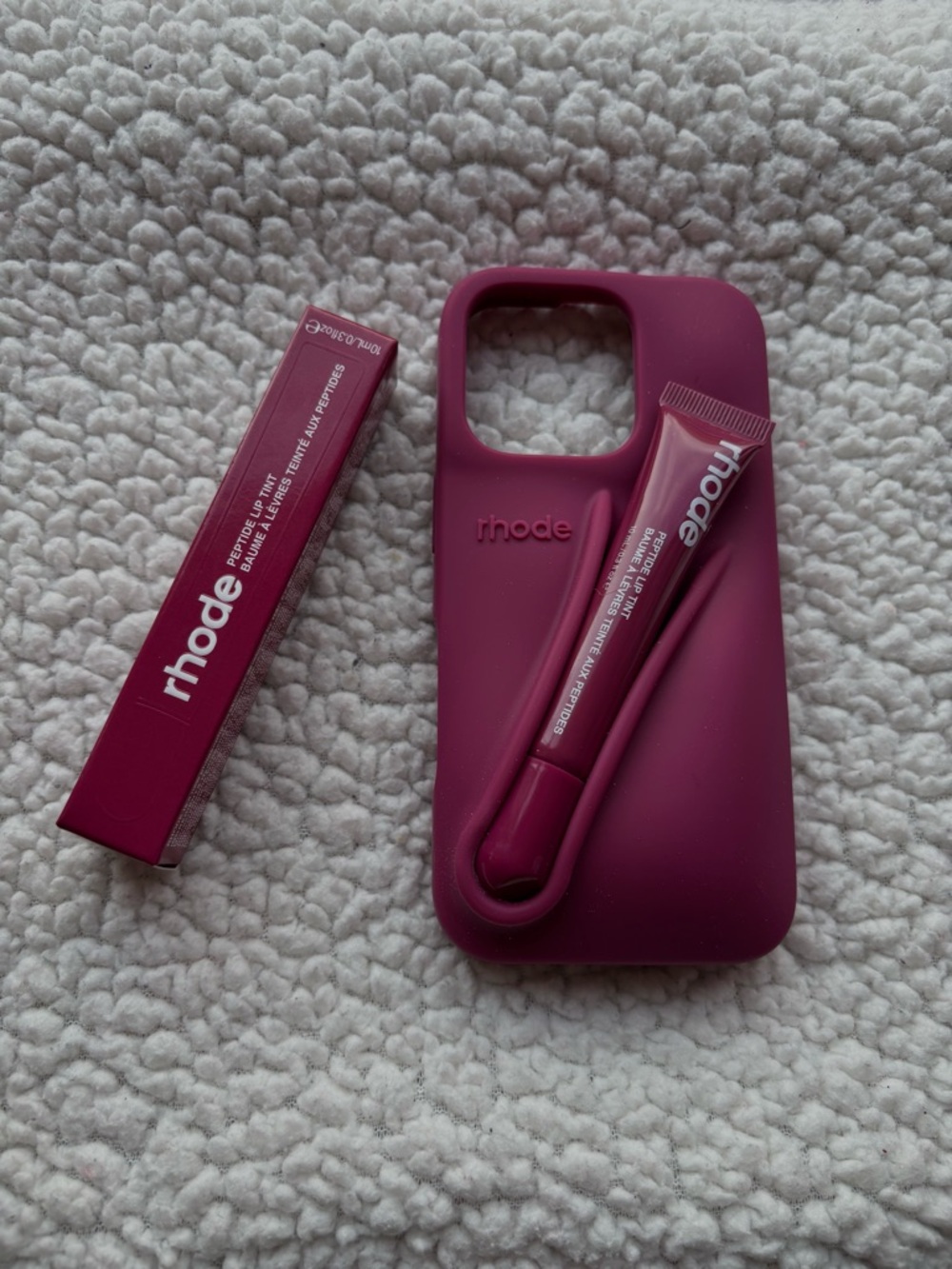 RHODE Deep Magenta Silicone iPhone Case with Matching Lip Tint
